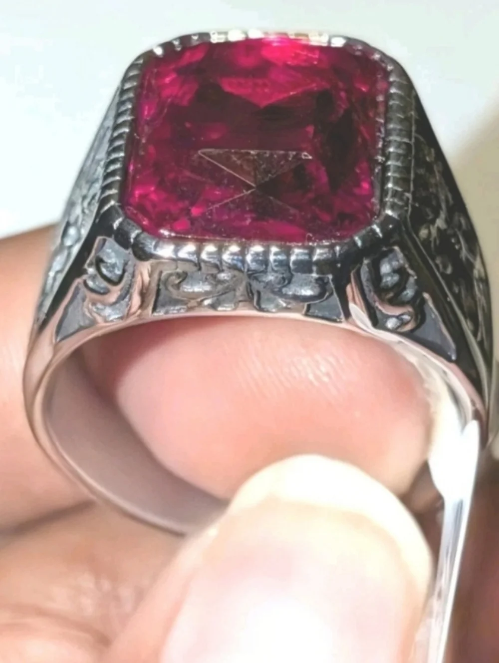 Retro Viking 5ct Lab Created Ruby Gemstone Mens Ring 14k Silver Plated Sz 11